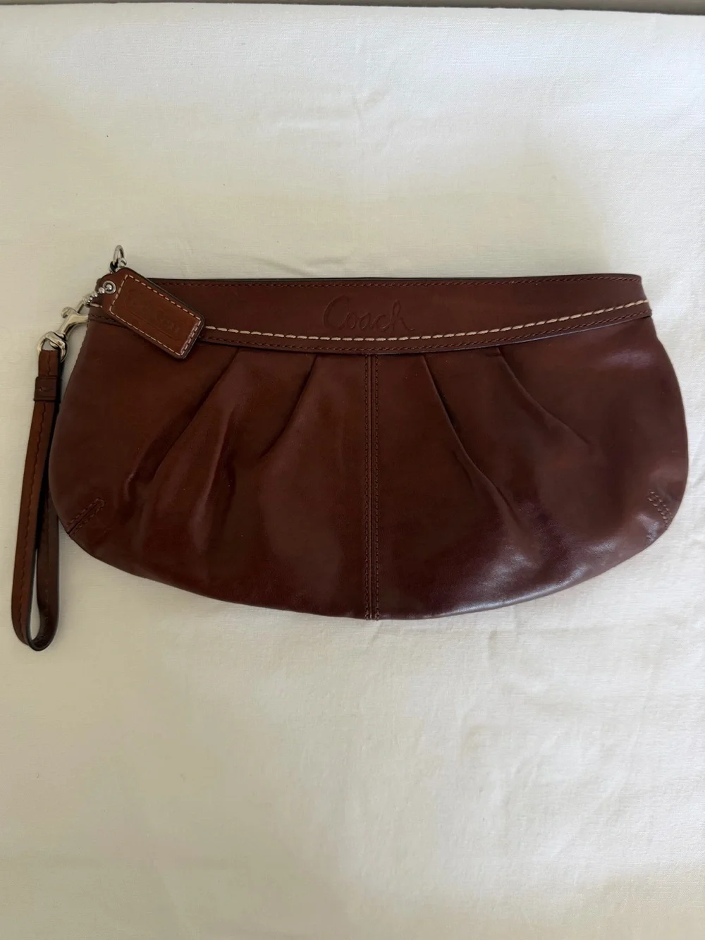 Coach Leather Pleated Wristlet Clutch Style F13734 Cognac Brown